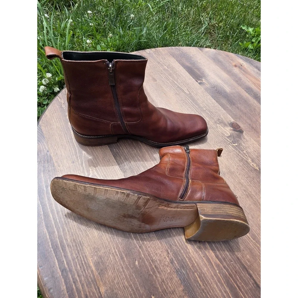 Kenneth Cole Men's Brown Leather Ankle Boots Size 12 Made in Italy Zip Up